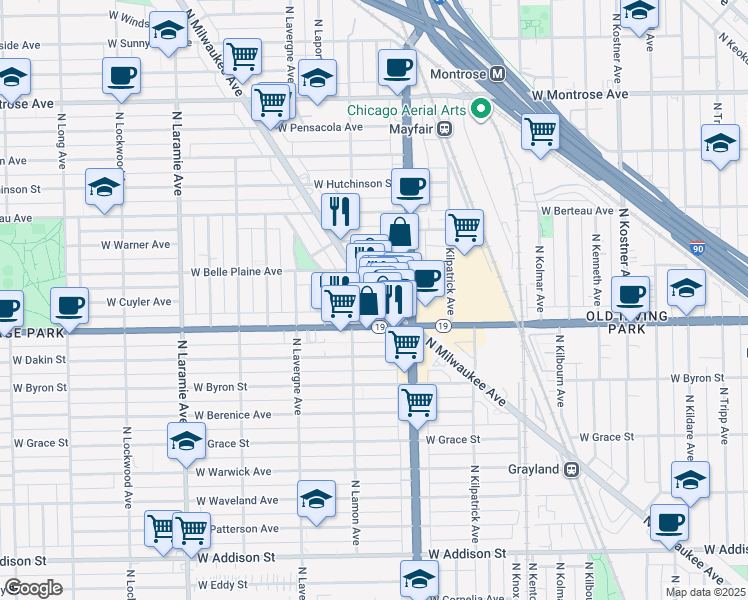map of restaurants, bars, coffee shops, grocery stores, and more near 4048 North Milwaukee Avenue in Chicago