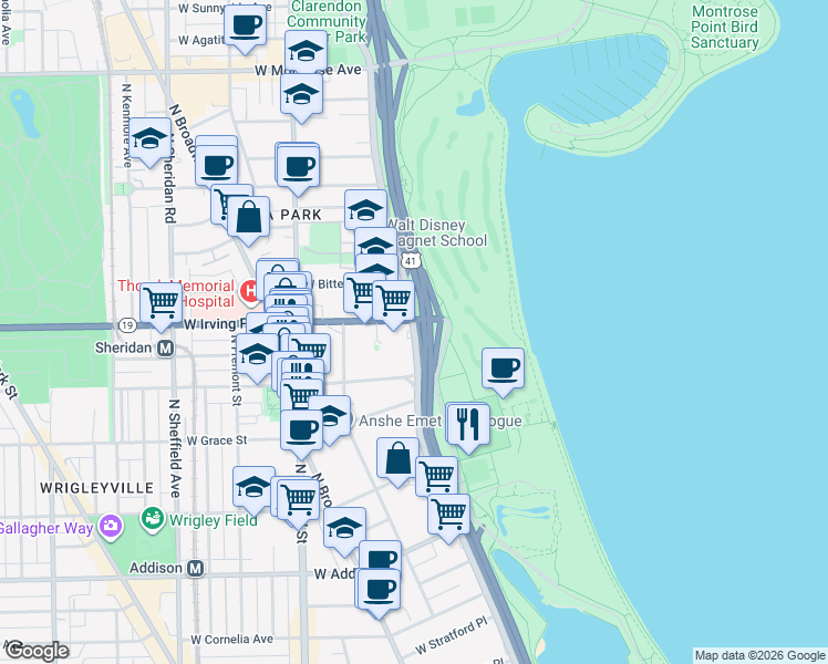 map of restaurants, bars, coffee shops, grocery stores, and more near in Chicago