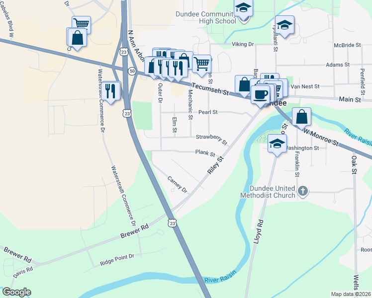 map of restaurants, bars, coffee shops, grocery stores, and more near 801 Strawberry Street in Dundee