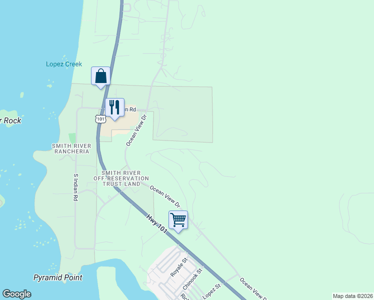 map of restaurants, bars, coffee shops, grocery stores, and more near 150 Lopez Court in Smith River