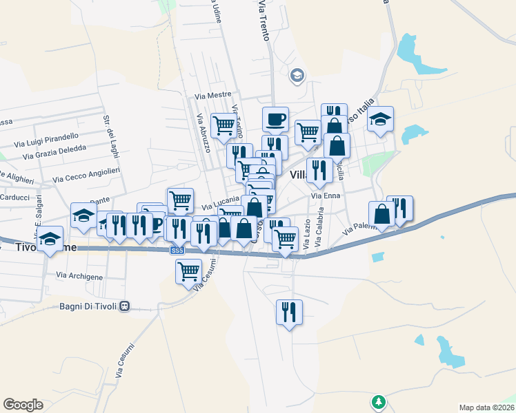 map of restaurants, bars, coffee shops, grocery stores, and more near 6 Via Brindisi in Villalba