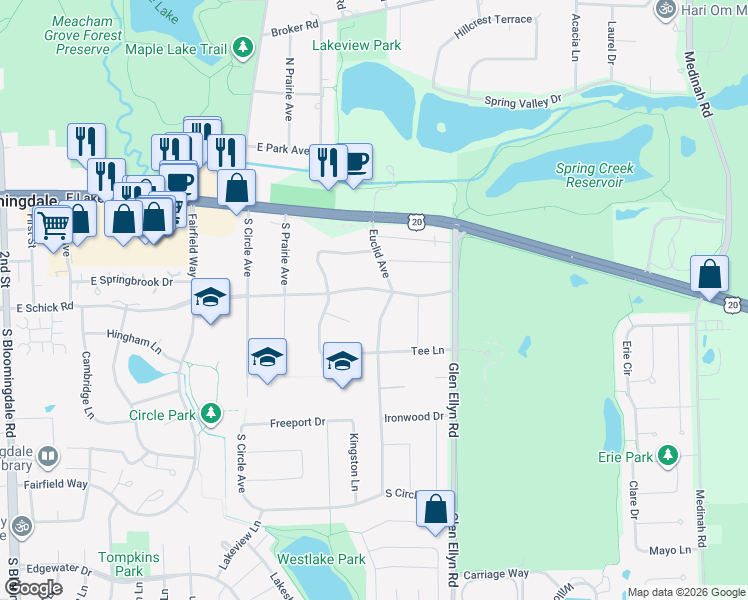 map of restaurants, bars, coffee shops, grocery stores, and more near 122 Euclid Avenue in Bloomingdale