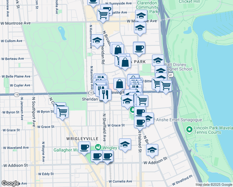 map of restaurants, bars, coffee shops, grocery stores, and more near 939 West Cuyler Avenue in Chicago