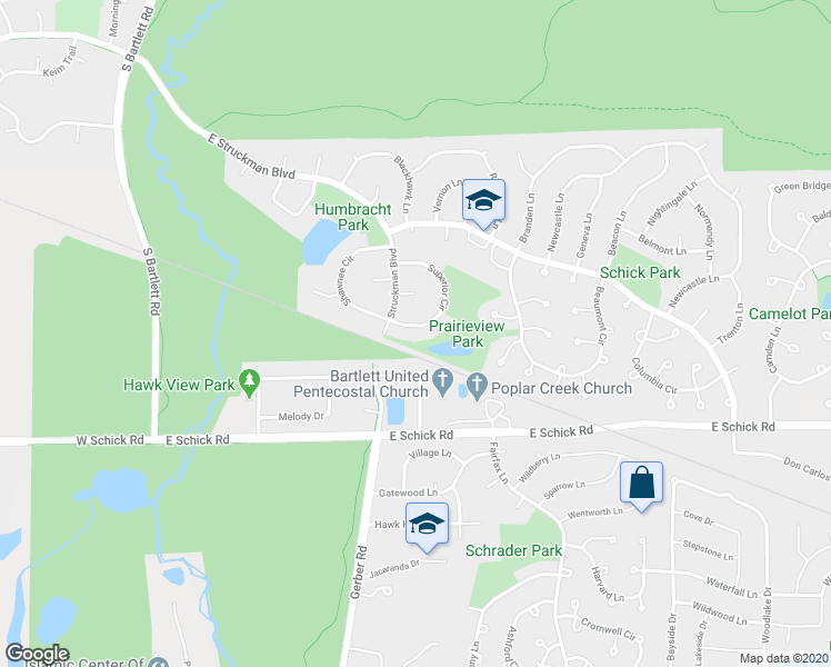map of restaurants, bars, coffee shops, grocery stores, and more near 264 Superior Circle in Bartlett