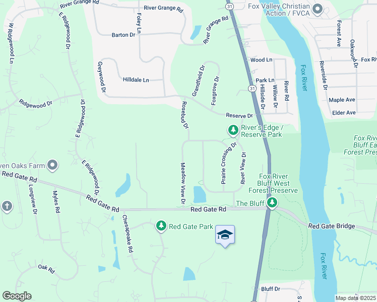 map of restaurants, bars, coffee shops, grocery stores, and more near 4156 Meadow View Drive in St. Charles