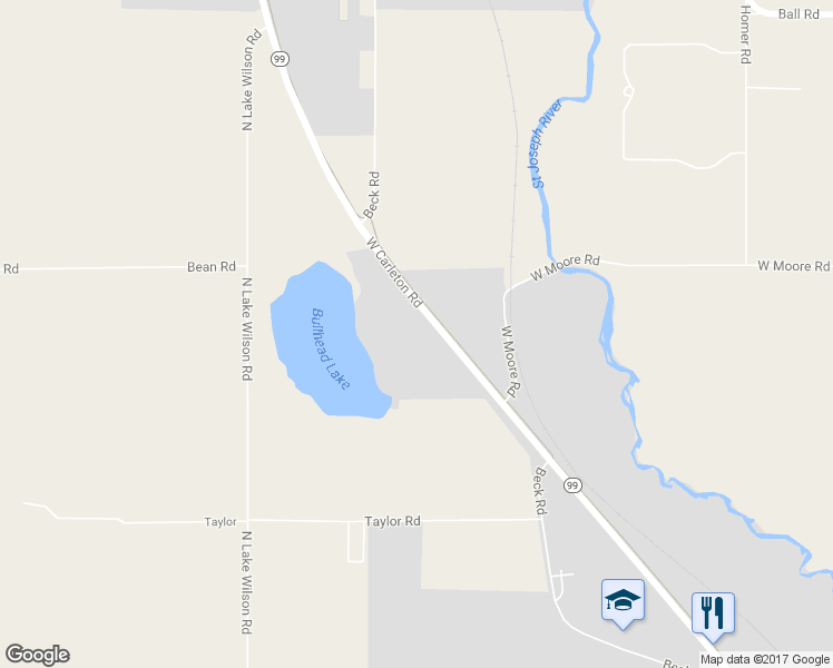 map of restaurants, bars, coffee shops, grocery stores, and more near 3780 West Carleton Road in Hillsdale