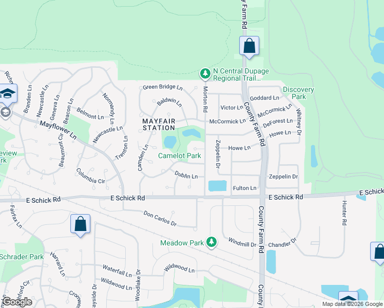 map of restaurants, bars, coffee shops, grocery stores, and more near 2070 Mallow Court in Hanover Park