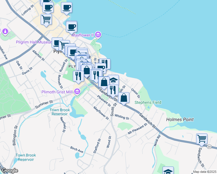 map of restaurants, bars, coffee shops, grocery stores, and more near 23 Bradford Street in Plymouth