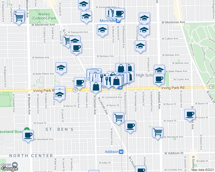 map of restaurants, bars, coffee shops, grocery stores, and more near in Chicago