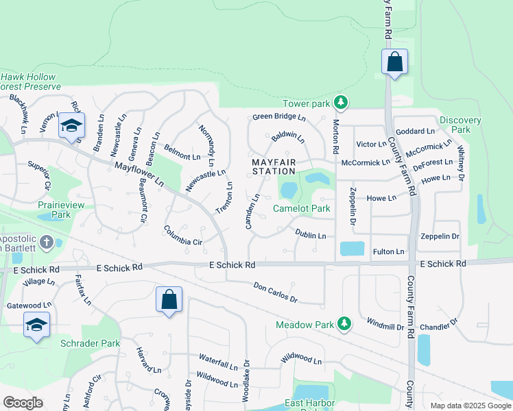 map of restaurants, bars, coffee shops, grocery stores, and more near 2159 Aberdeen Court in Hanover Park