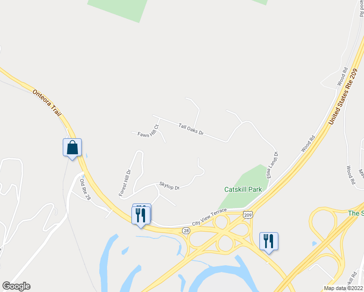 map of restaurants, bars, coffee shops, grocery stores, and more near 35 Tall Oaks Drive in Kingston