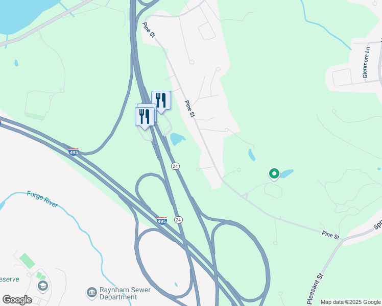 map of restaurants, bars, coffee shops, grocery stores, and more near 25 Ivy Circle in Bridgewater
