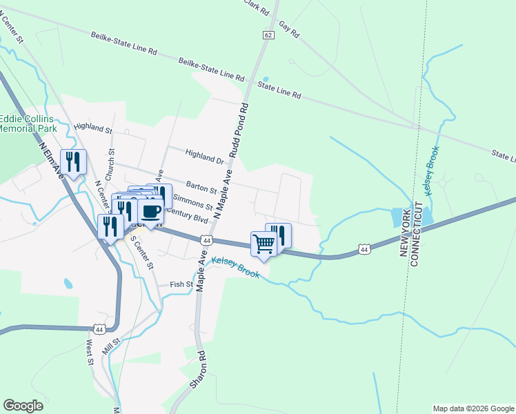 map of restaurants, bars, coffee shops, grocery stores, and more near 24 Traver Place in Millerton