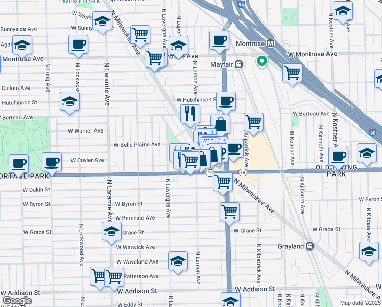 map of restaurants, bars, coffee shops, grocery stores, and more near 4080 North Milwaukee Avenue in Chicago
