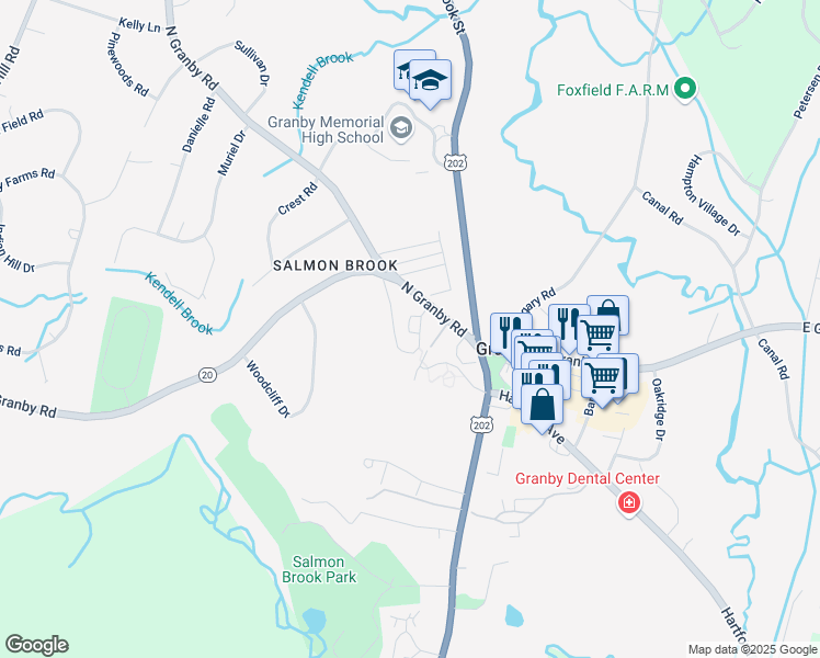 map of restaurants, bars, coffee shops, grocery stores, and more near in Granby