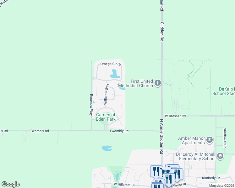 map of restaurants, bars, coffee shops, grocery stores, and more near 2490 Alpha Court West in DeKalb