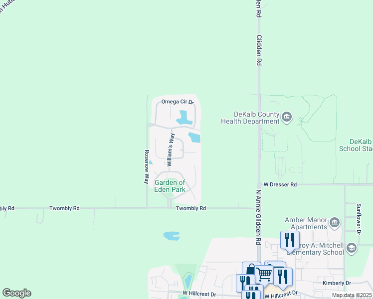 map of restaurants, bars, coffee shops, grocery stores, and more near 1279 Penny Lane in DeKalb
