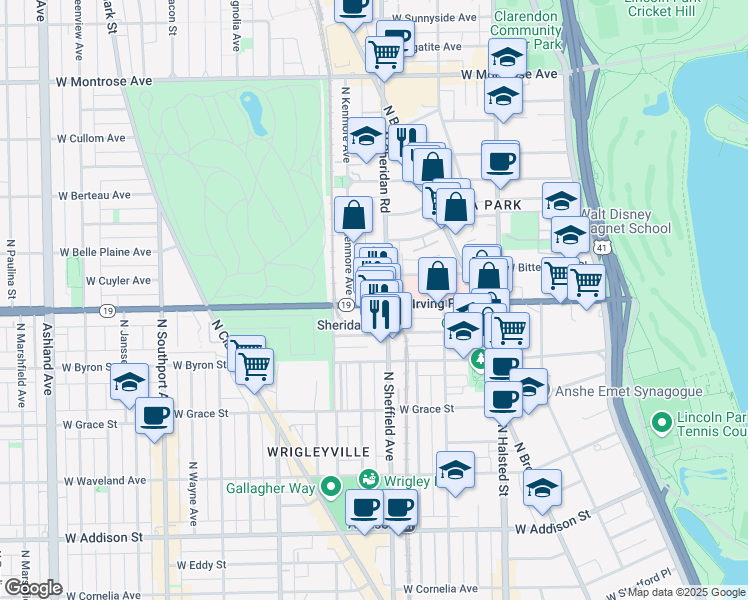 map of restaurants, bars, coffee shops, grocery stores, and more near 1008 West Irving Park Road in Chicago