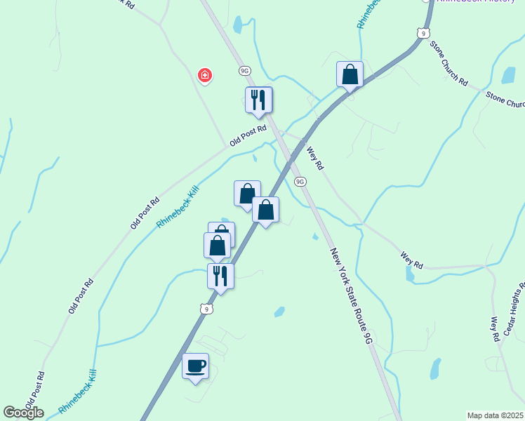 map of restaurants, bars, coffee shops, grocery stores, and more near 6837 U.S. 9 in Rhinebeck
