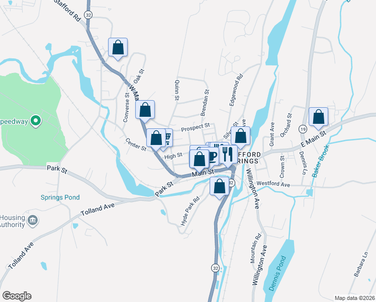 map of restaurants, bars, coffee shops, grocery stores, and more near 47 High Street in Stafford