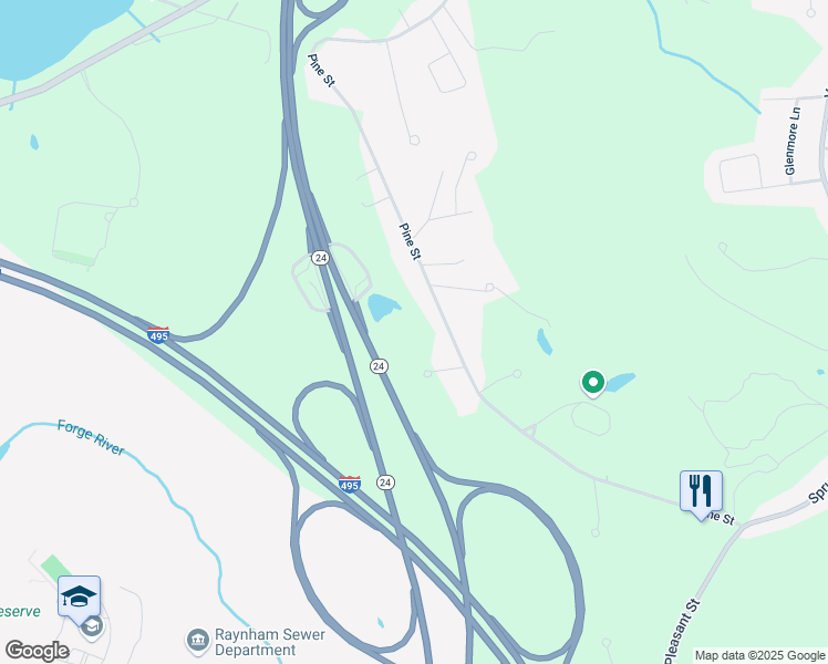 map of restaurants, bars, coffee shops, grocery stores, and more near 25 Ivy Circle in Bridgewater