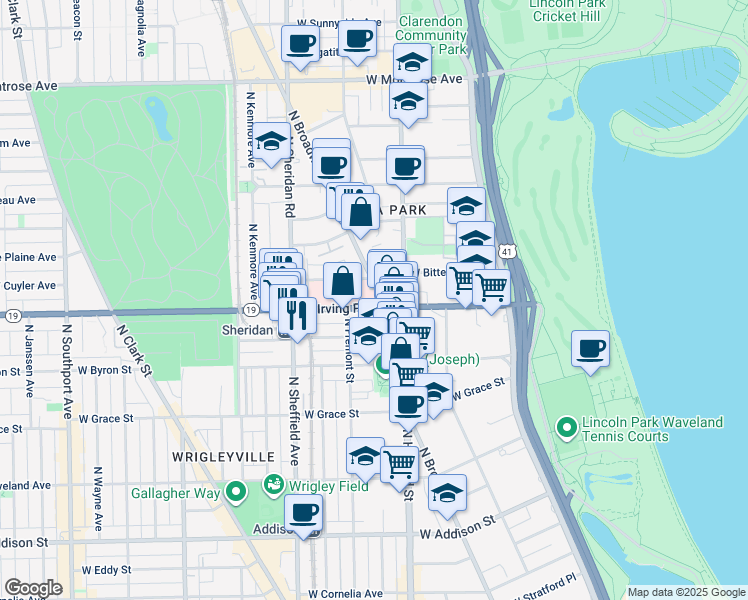 map of restaurants, bars, coffee shops, grocery stores, and more near in Chicago