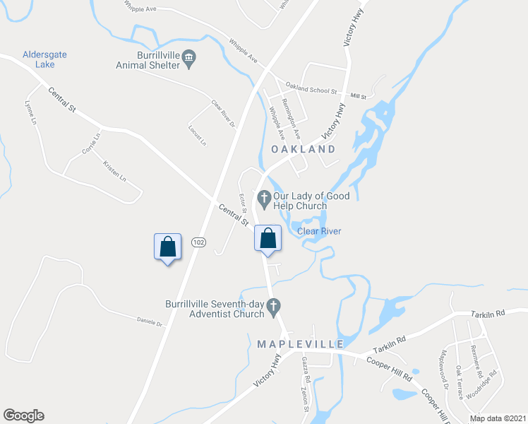 map of restaurants, bars, coffee shops, grocery stores, and more near 1063 Victory Hwy in Burrillville
