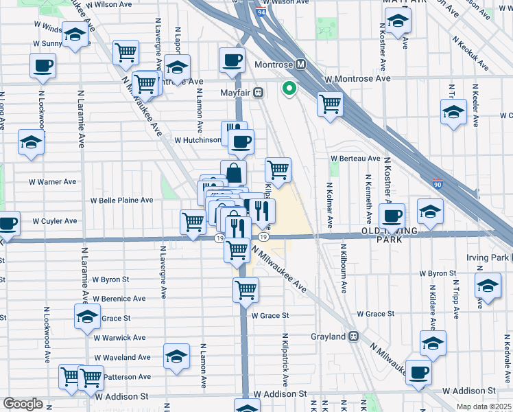map of restaurants, bars, coffee shops, grocery stores, and more near in Chicago