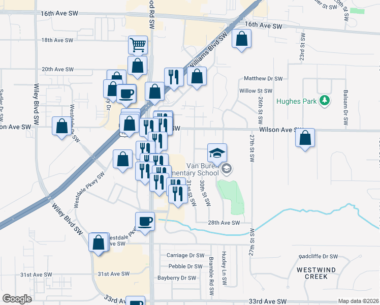 map of restaurants, bars, coffee shops, grocery stores, and more near 2414 31st St SW in Cedar Rapids