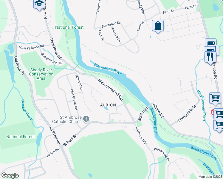 map of restaurants, bars, coffee shops, grocery stores, and more near 240 Main Street Albion in Lincoln