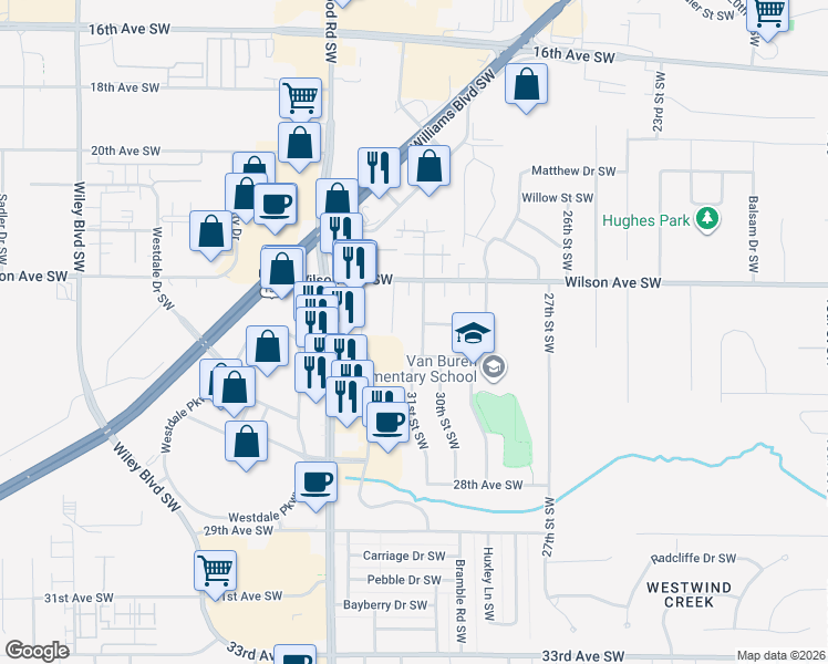 map of restaurants, bars, coffee shops, grocery stores, and more near 2414 31st St SW in Cedar Rapids