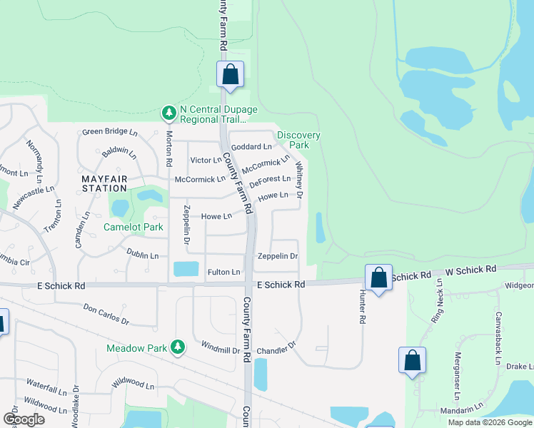 map of restaurants, bars, coffee shops, grocery stores, and more near 4564 Whitney Drive in Hanover Park