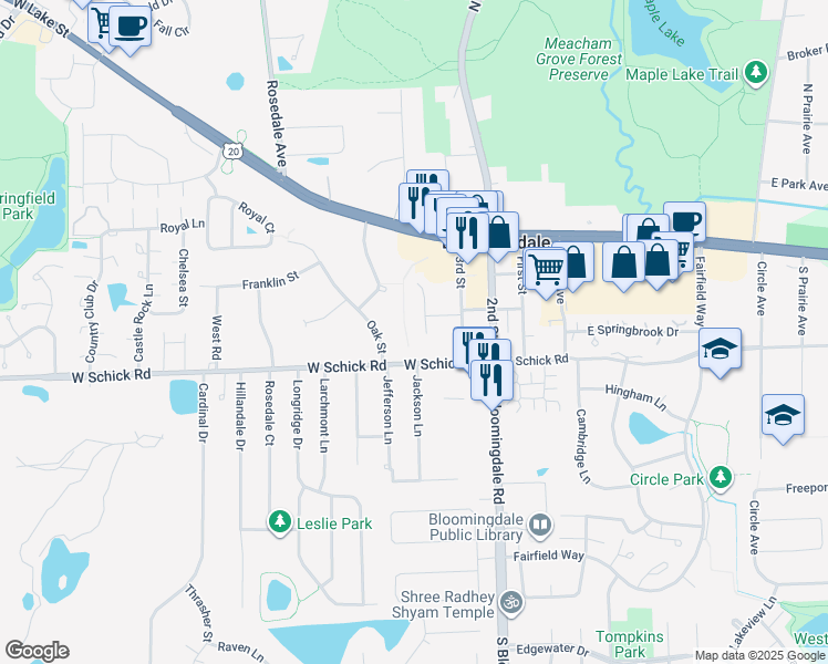 map of restaurants, bars, coffee shops, grocery stores, and more near 126 Day Street in Bloomingdale