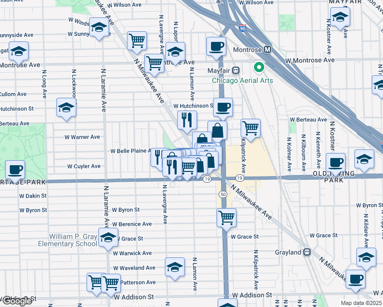 map of restaurants, bars, coffee shops, grocery stores, and more near 4080 North Milwaukee Avenue in Chicago