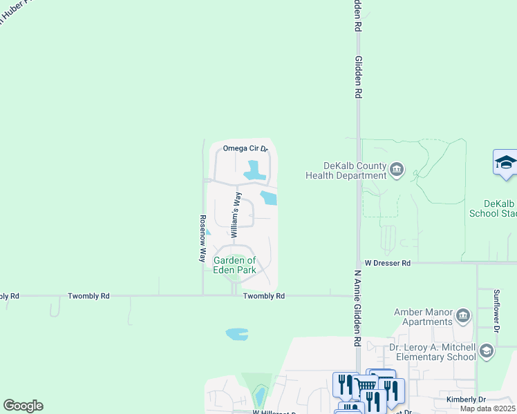 map of restaurants, bars, coffee shops, grocery stores, and more near 2490 Alpha Court West in DeKalb