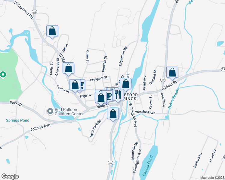 map of restaurants, bars, coffee shops, grocery stores, and more near 26 High Street in Stafford