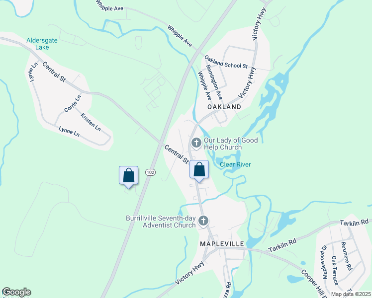 map of restaurants, bars, coffee shops, grocery stores, and more near 1044 Victory Highway in Burrillville