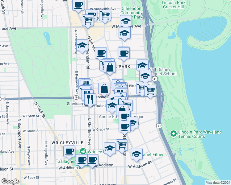 map of restaurants, bars, coffee shops, grocery stores, and more near in Chicago