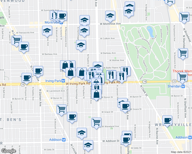 map of restaurants, bars, coffee shops, grocery stores, and more near 4020 North Ashland Avenue in Chicago