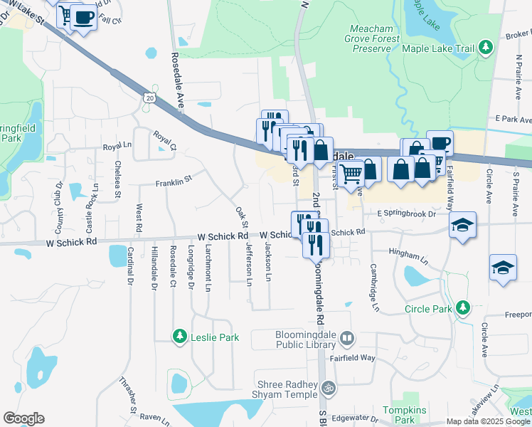map of restaurants, bars, coffee shops, grocery stores, and more near 126 Day Street in Bloomingdale