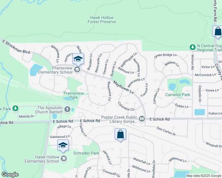 map of restaurants, bars, coffee shops, grocery stores, and more near 1482 Beaumont Circle in Bartlett