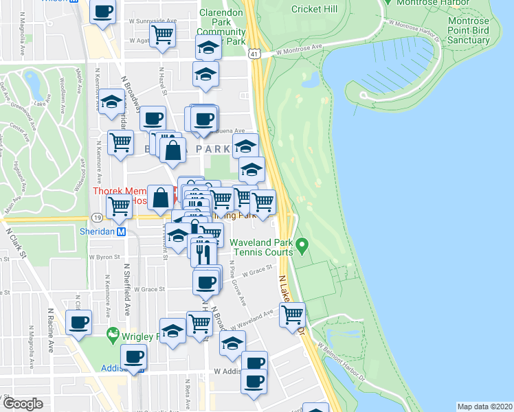 map of restaurants, bars, coffee shops, grocery stores, and more near 610 W Irving Park Rd in Chicago