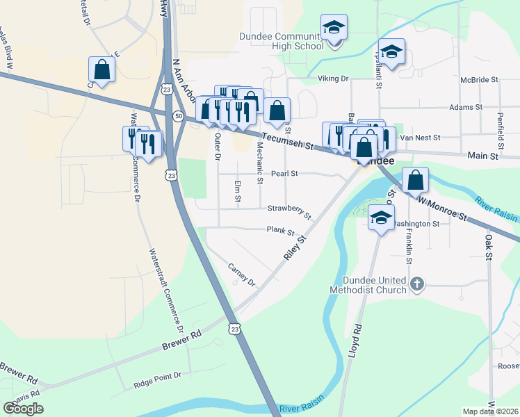 map of restaurants, bars, coffee shops, grocery stores, and more near 801 Strawberry Street in Dundee