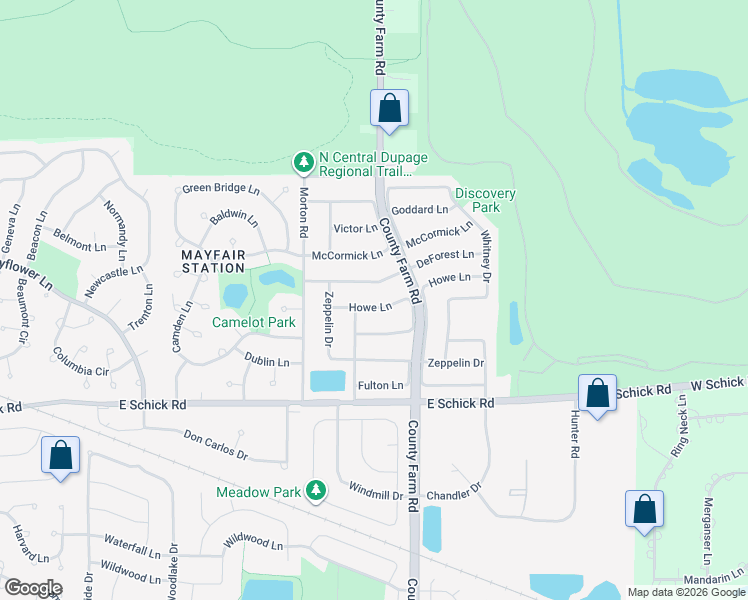 map of restaurants, bars, coffee shops, grocery stores, and more near 1860 Howe Lane in Hanover Park