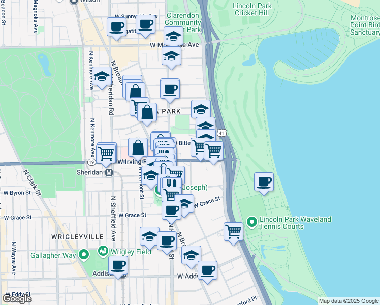 map of restaurants, bars, coffee shops, grocery stores, and more near in Chicago