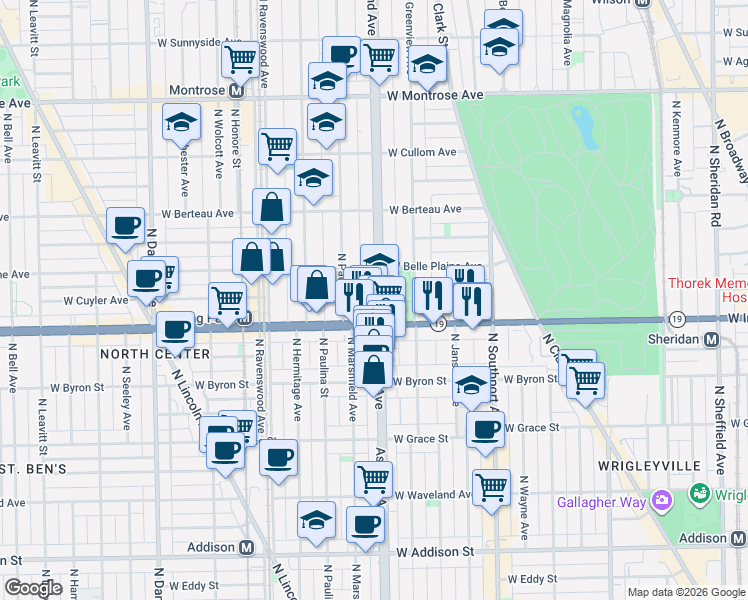 map of restaurants, bars, coffee shops, grocery stores, and more near 4020 North Ashland Avenue in Chicago
