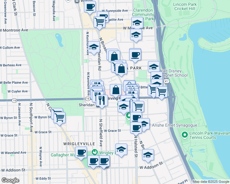 map of restaurants, bars, coffee shops, grocery stores, and more near 939 West Cuyler Avenue in Chicago