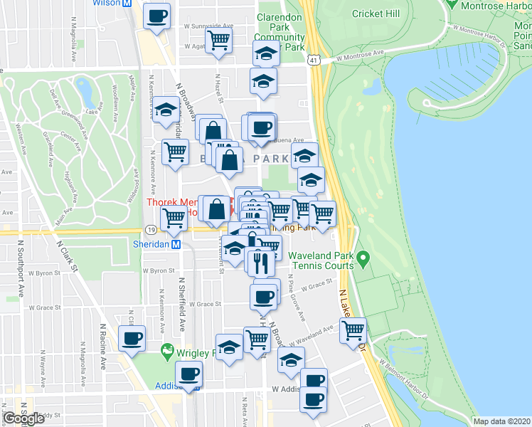 map of restaurants, bars, coffee shops, grocery stores, and more near 758 Irving Park Road in Chicago