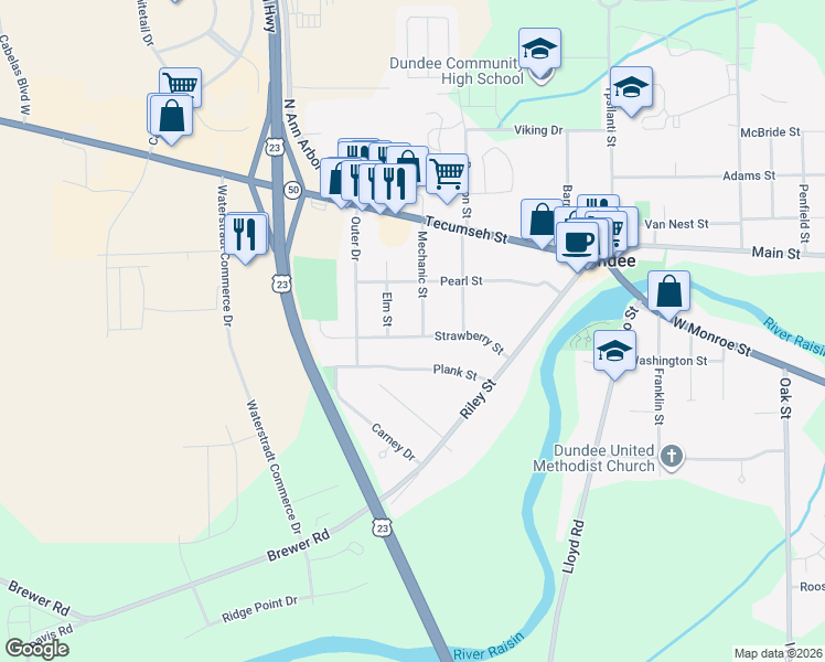 map of restaurants, bars, coffee shops, grocery stores, and more near 801 Strawberry Street in Dundee