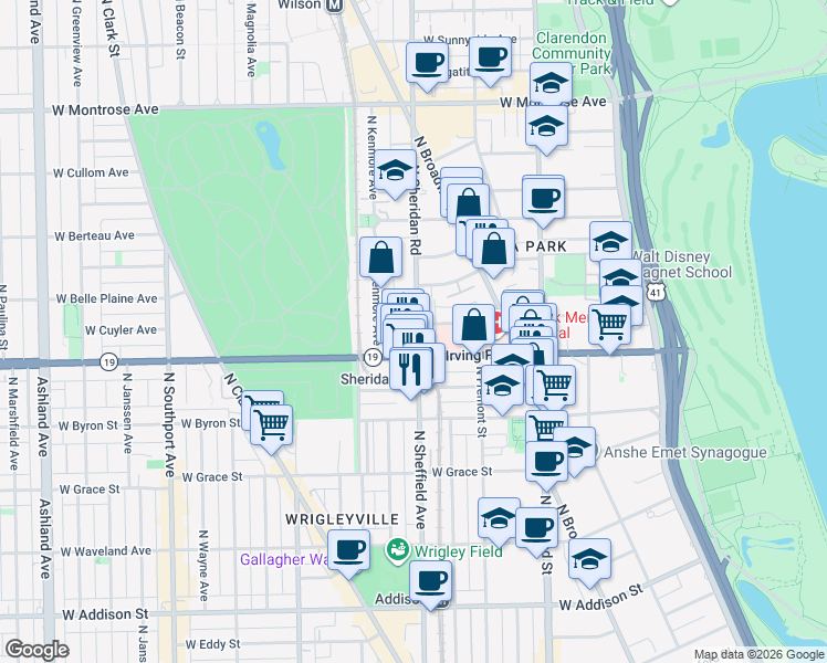 map of restaurants, bars, coffee shops, grocery stores, and more near in Chicago